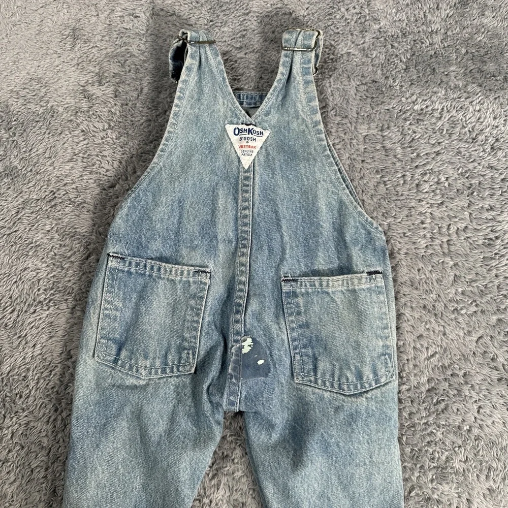 Vintage Oshkosh Vestbak Blue Denim Overall Bibs Sz 18 Months Bubble Snap Pink
